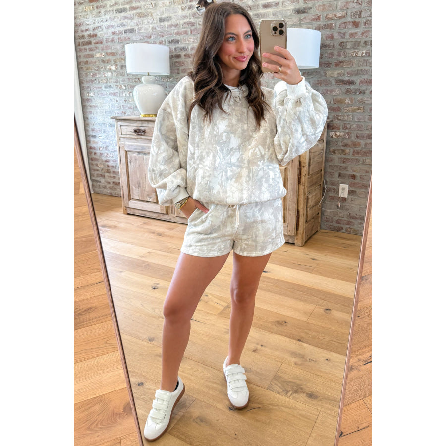 Khaki Woodland Camouflage Long Sleeve Top and Shorts Set Two Piece Sets/Short Sets