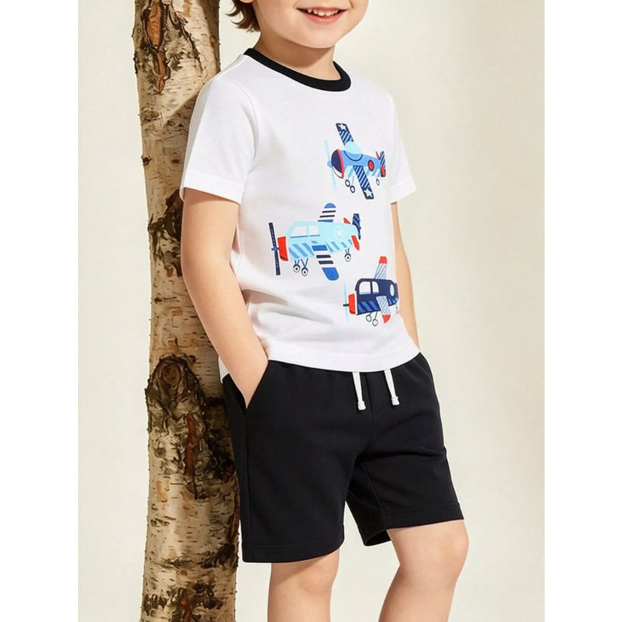 Kids’ Airplane Print T-shirt and Shorts Set White / 2Y Apparel and Accessories