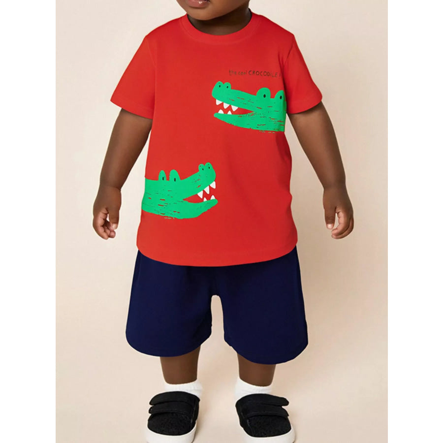 Kids’ Crocodile Print T-shirt and Shorts Set Red / 2Y Apparel and Accessories