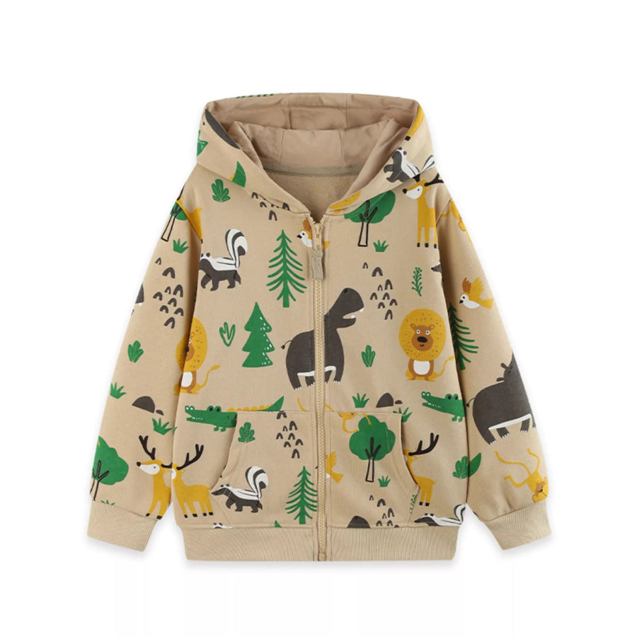 Kids’ Forest Animal Print Zip-Up Hooded Jacket Apparel and Accessories