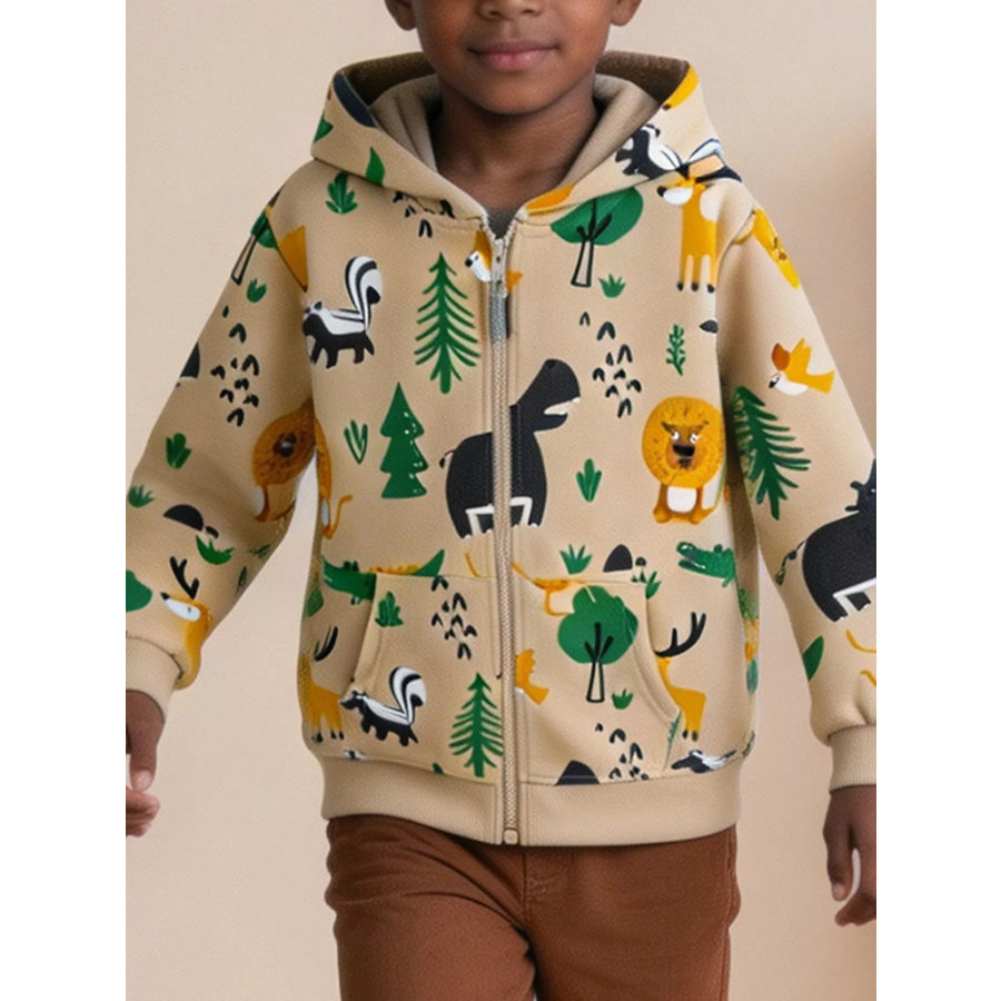 Kids’ Forest Animal Print Zip-Up Hooded Jacket Multicolor / 2Y Apparel and Accessories