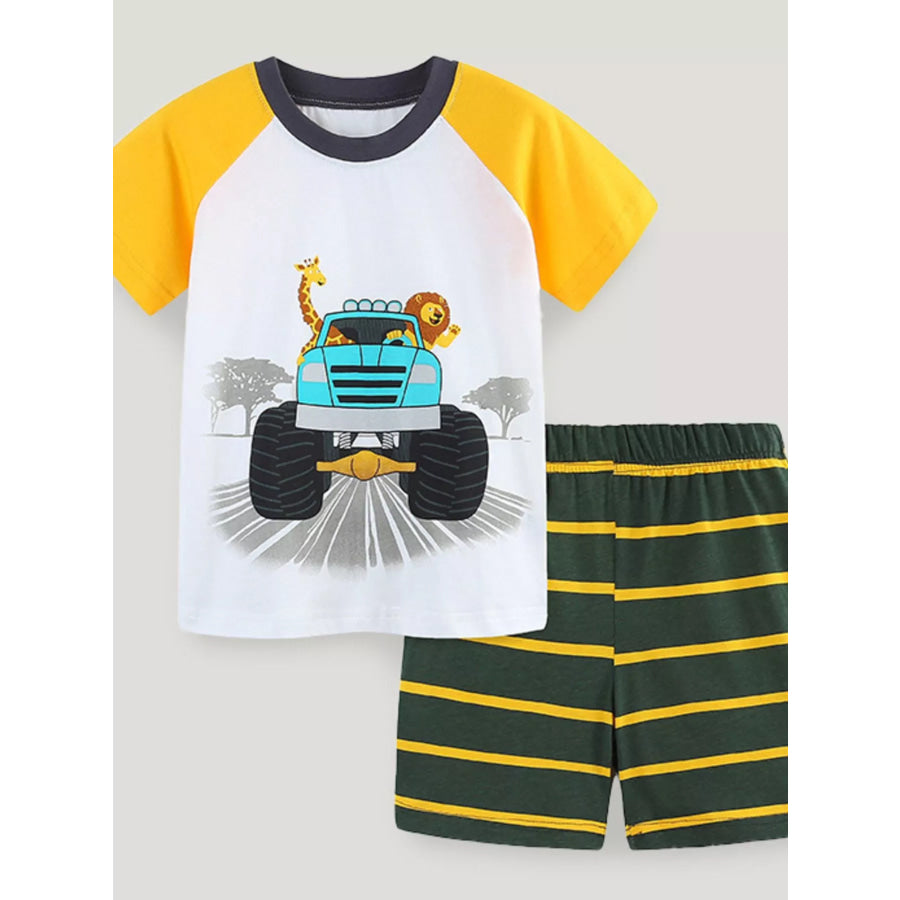 Kids’ Monster Truck and Animal Graphic Tee and Shorts Pajama Set Yellow / 2Y Apparel and Accessories
