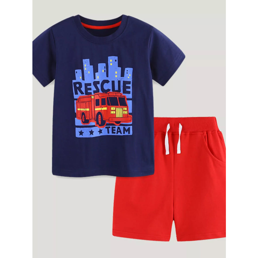 Kids’ Rescue Team Fire Truck T-Shirt and Shorts Set Dark Navy / 2Y Apparel and Accessories