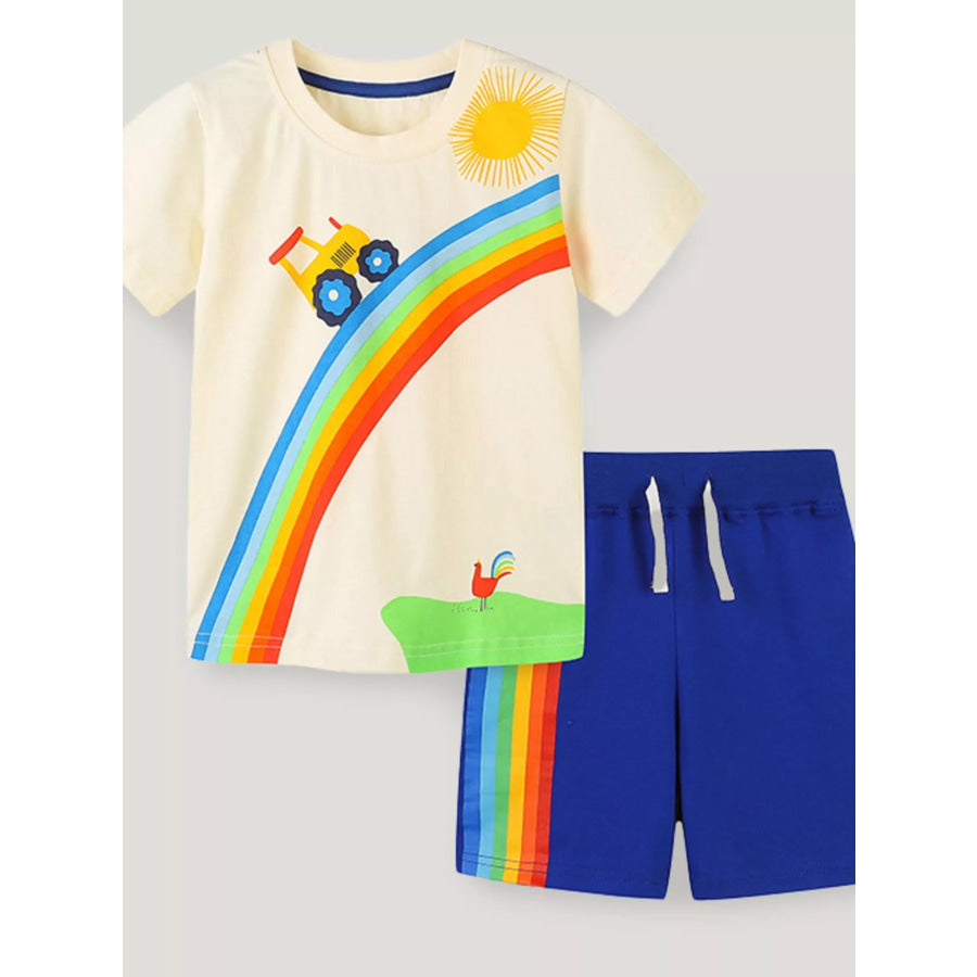 Kids’ Tractor Rainbow Tee and Shorts Set Light Yellow / 2Y Apparel and Accessories