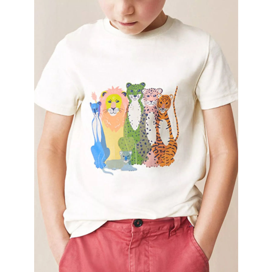 Kids’ Wild Animal Graphic Round Neck T-Shirt Cream / 2Y Apparel and Accessories