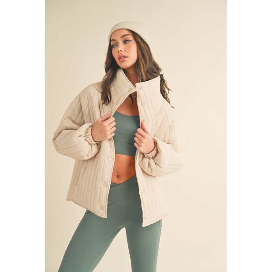 Kimberly C Classic Silhouette Quilted Snap Down Jacket Cream / S Apparel and Accessories