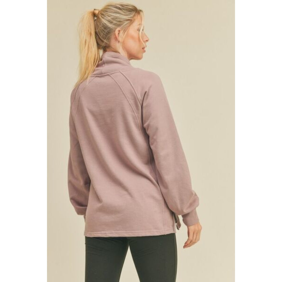Kimberly C Drawstring Side Zip Sweatshirt Lavender / S Apparel and Accessories