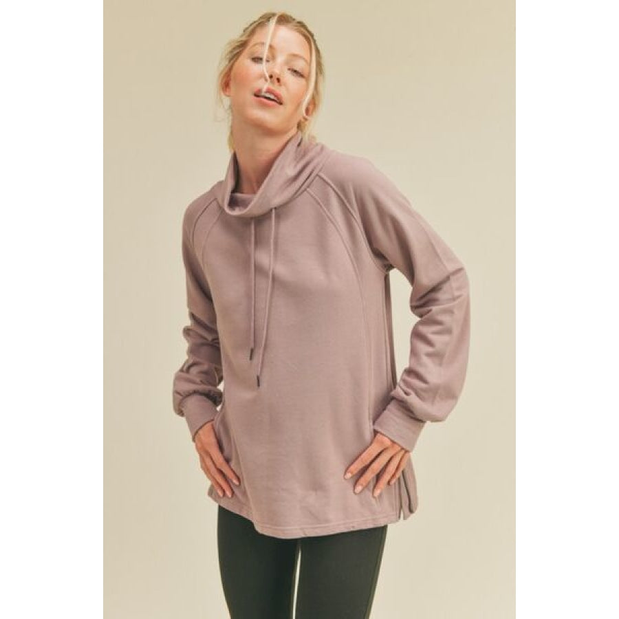 Kimberly C Drawstring Side Zip Sweatshirt Lavender / S Apparel and Accessories