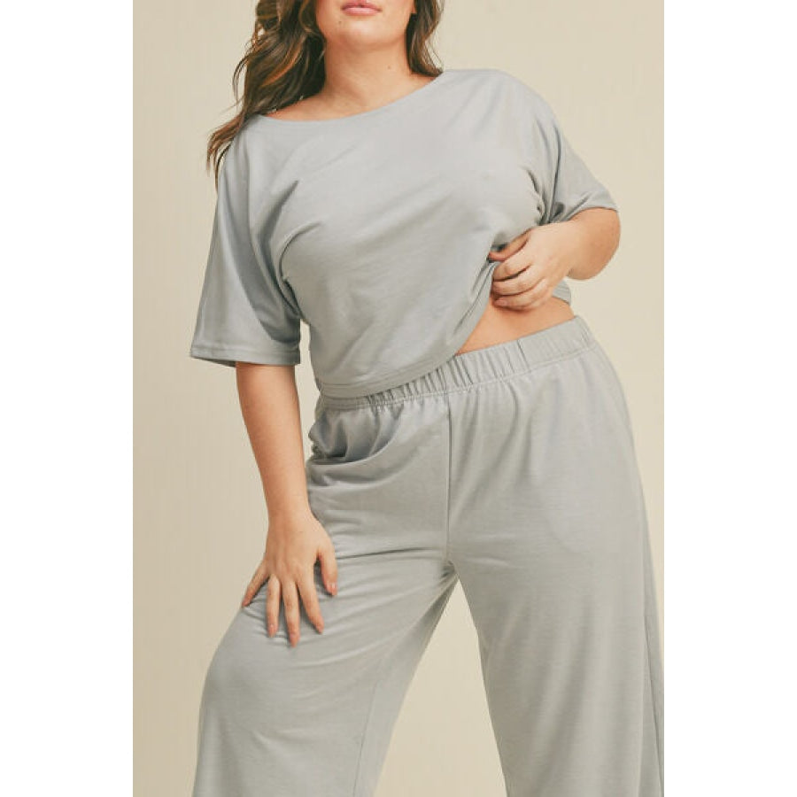 Kimberly C Full Size Short Sleeve Cropped Top and Wide Leg Pants Set Apparel and Accessories