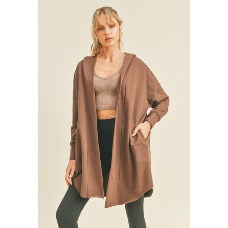 Kimberly C Open Front Longline Hooded Cardigan CHOCO / S Apparel and Accessories