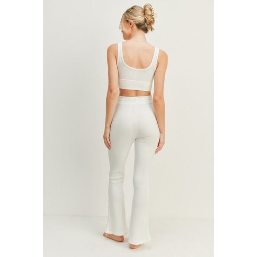 Kimberly C Waffle Tank and High Waist Flare Pants Set White / S Apparel and Accessories