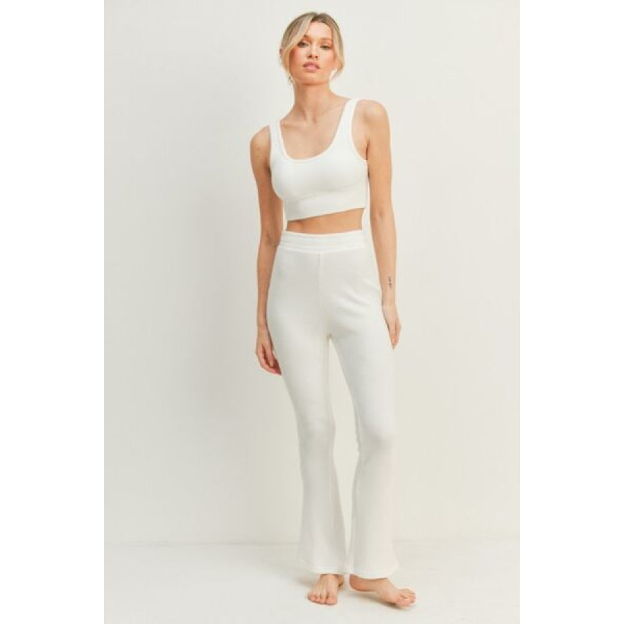 Kimberly C Waffle Tank and High Waist Flare Pants Set White / S Apparel and Accessories