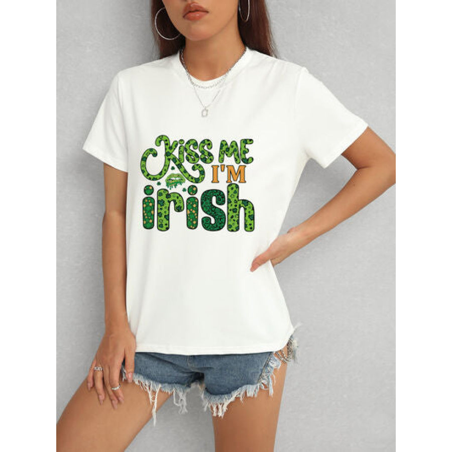 KISS ME I’M IRISH Round Neck T - Shirt White / S Apparel and Accessories