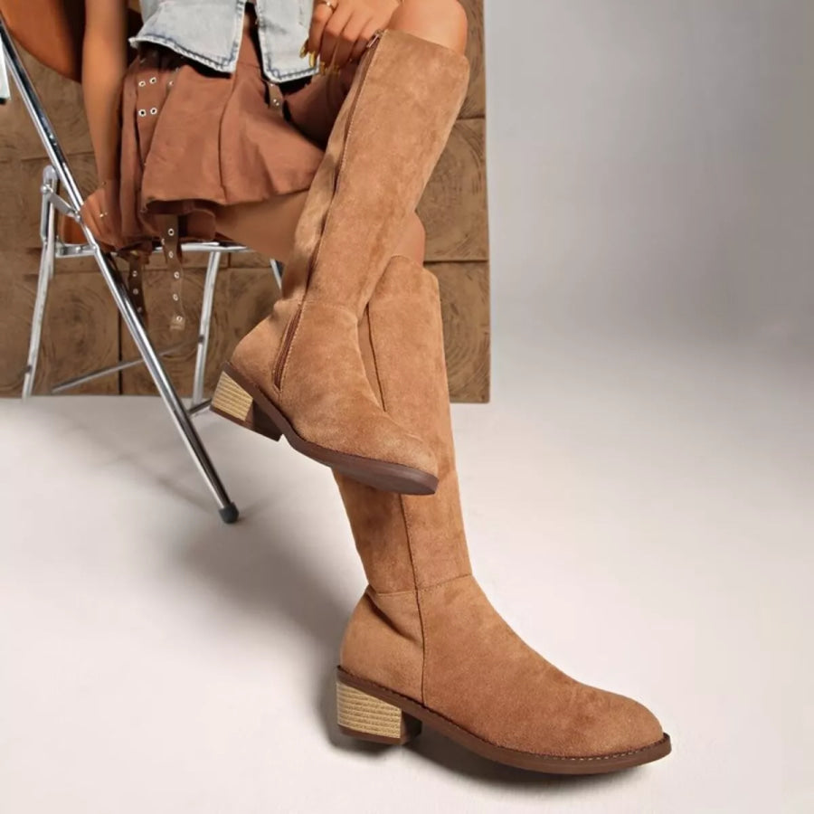 Knee-High Block Heel Boots Apparel and Accessories