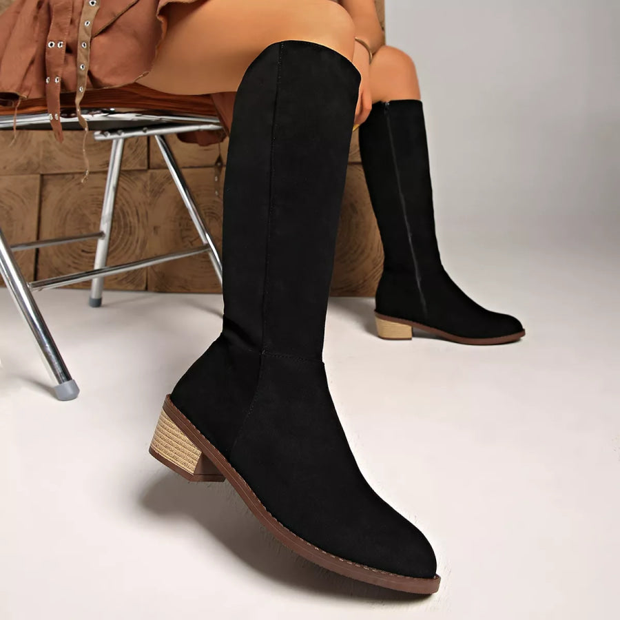 Knee-High Block Heel Boots Apparel and Accessories