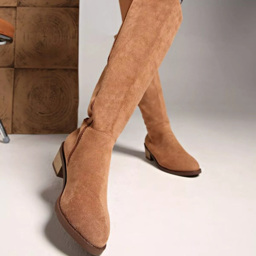 Knee-High Block Heel Boots Apparel and Accessories