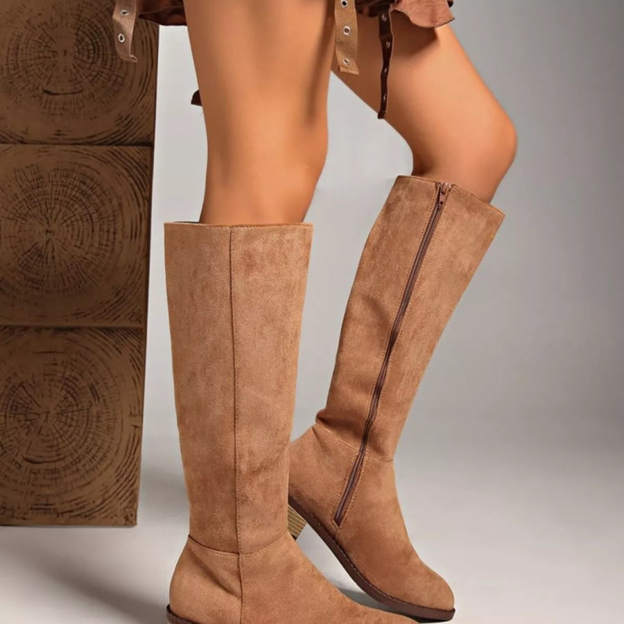 Knee-High Block Heel Boots Apparel and Accessories