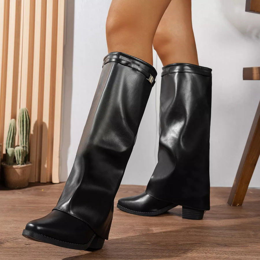 Knee-High Block Heel Boots Black / 36 Apparel and Accessories