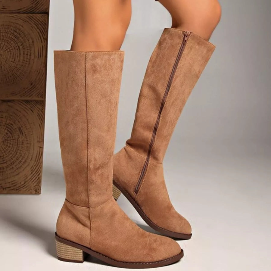 Knee-High Block Heel Boots Apparel and Accessories