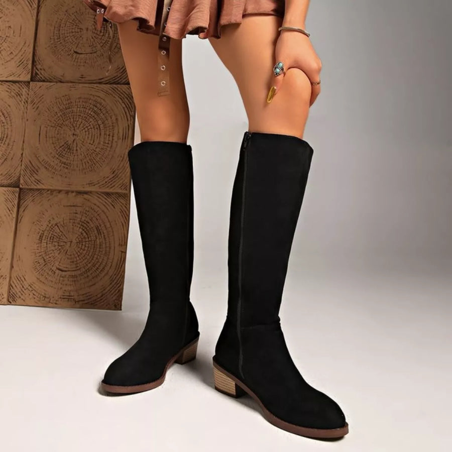 Knee-High Block Heel Boots Black / 36 Apparel and Accessories
