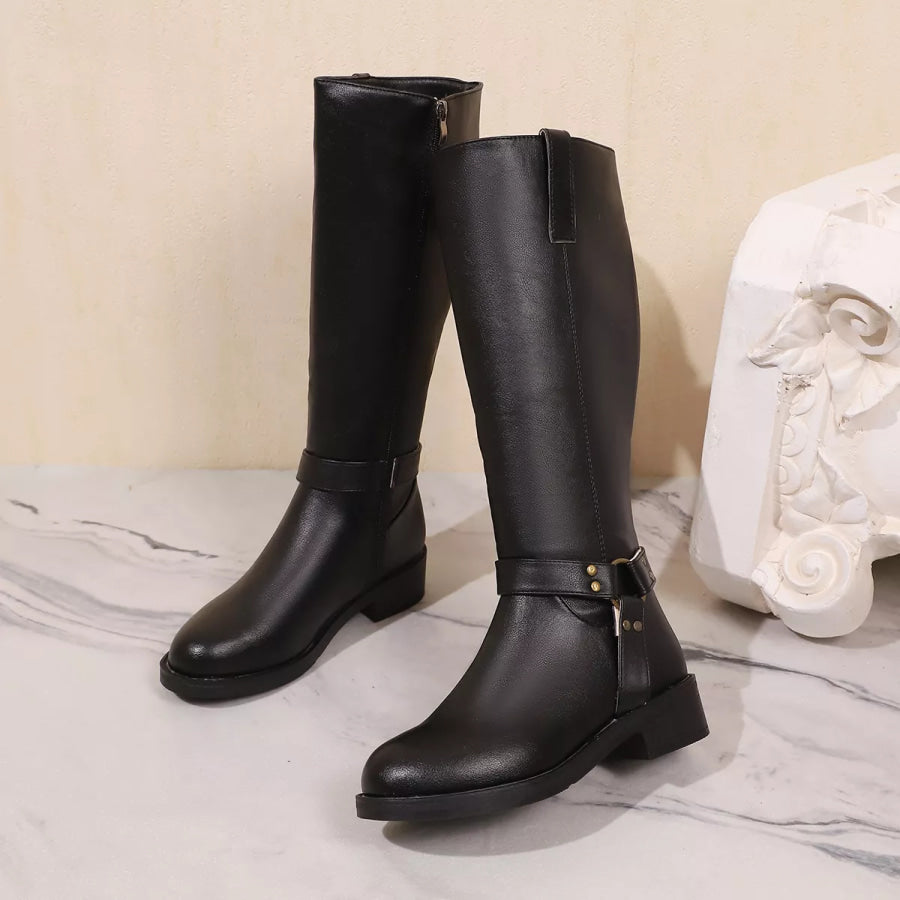 Knee-High Buckle Strap Riding Boots Apparel and Accessories