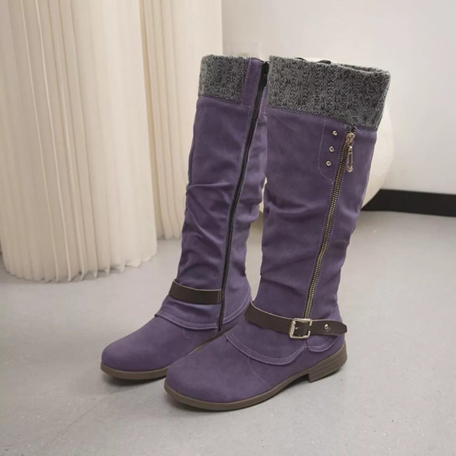 Knee High Slouch Boots with Knit Cuff Apparel and Accessories