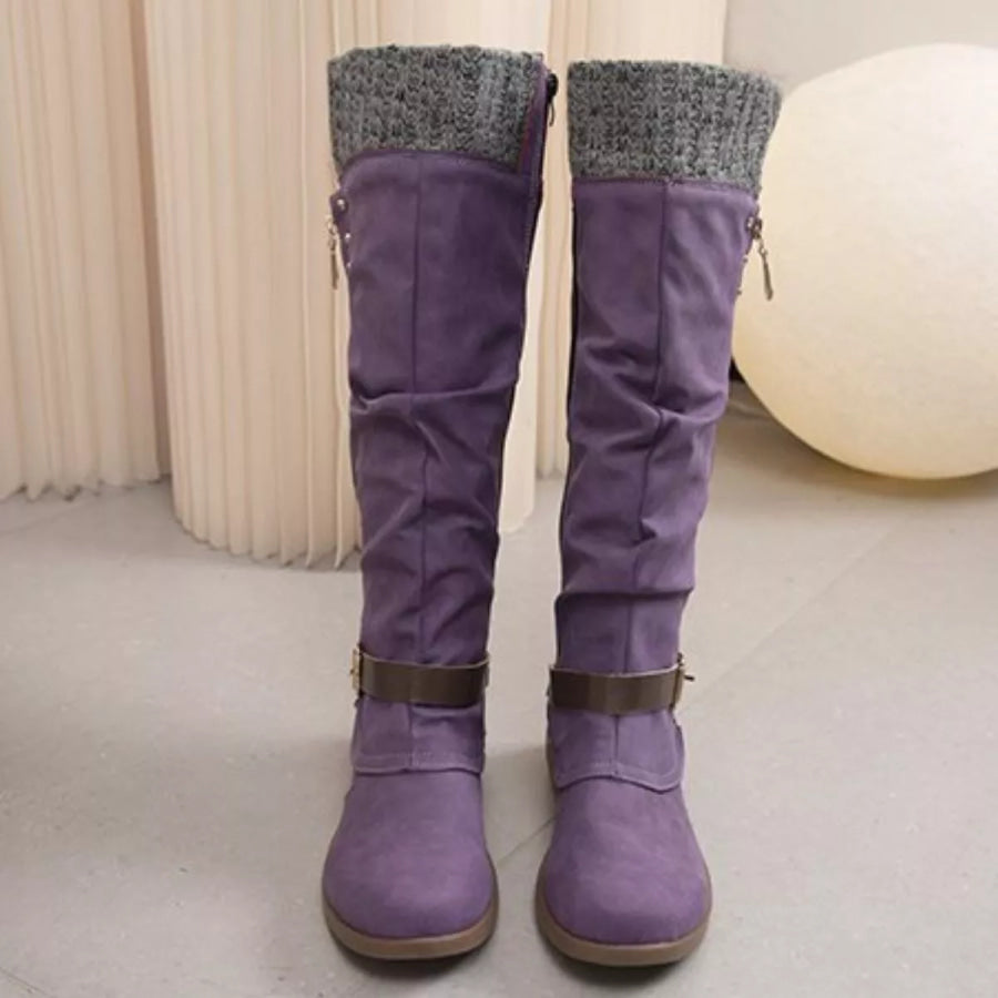 Knee High Slouch Boots with Knit Cuff Apparel and Accessories