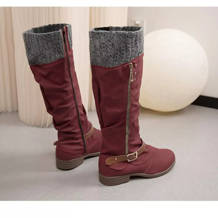 Knee High Slouch Boots with Knit Cuff Apparel and Accessories