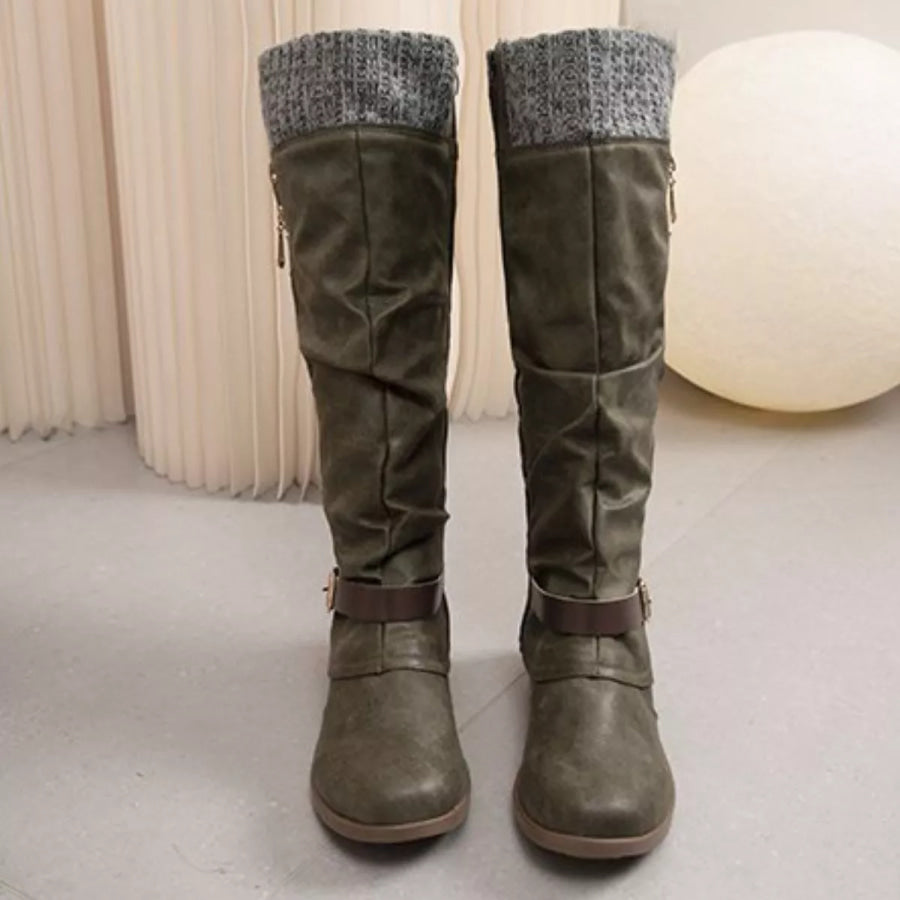 Knee High Slouch Boots with Knit Cuff Apparel and Accessories