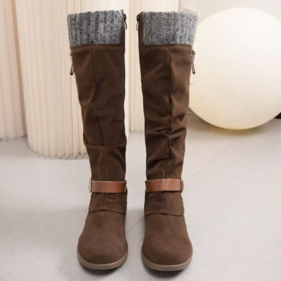 Knee High Slouch Boots with Knit Cuff Apparel and Accessories