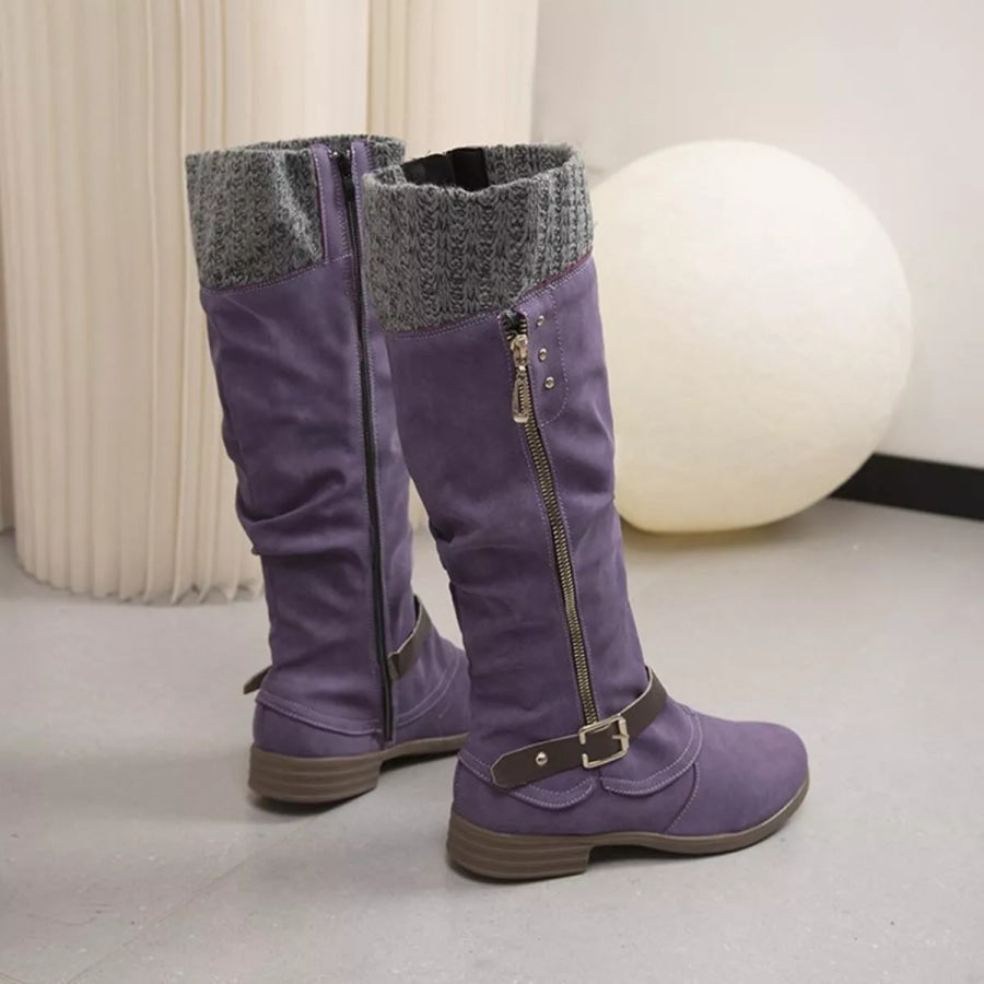 Knee High Slouch Boots with Knit Cuff Apparel and Accessories