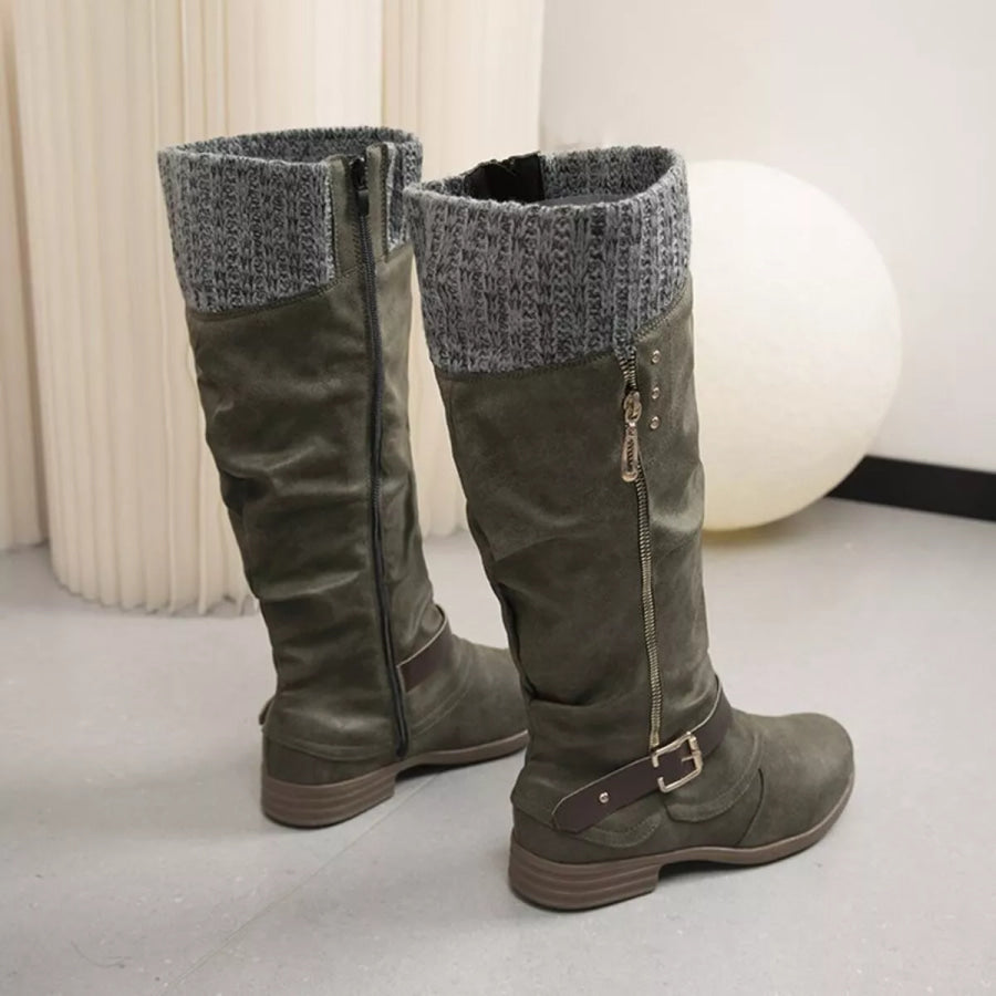 Knee High Slouch Boots with Knit Cuff Apparel and Accessories