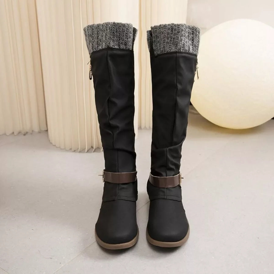 Knee High Slouch Boots with Knit Cuff Apparel and Accessories