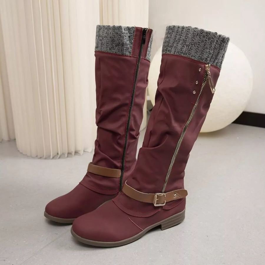 Knee High Slouch Boots with Knit Cuff Apparel and Accessories