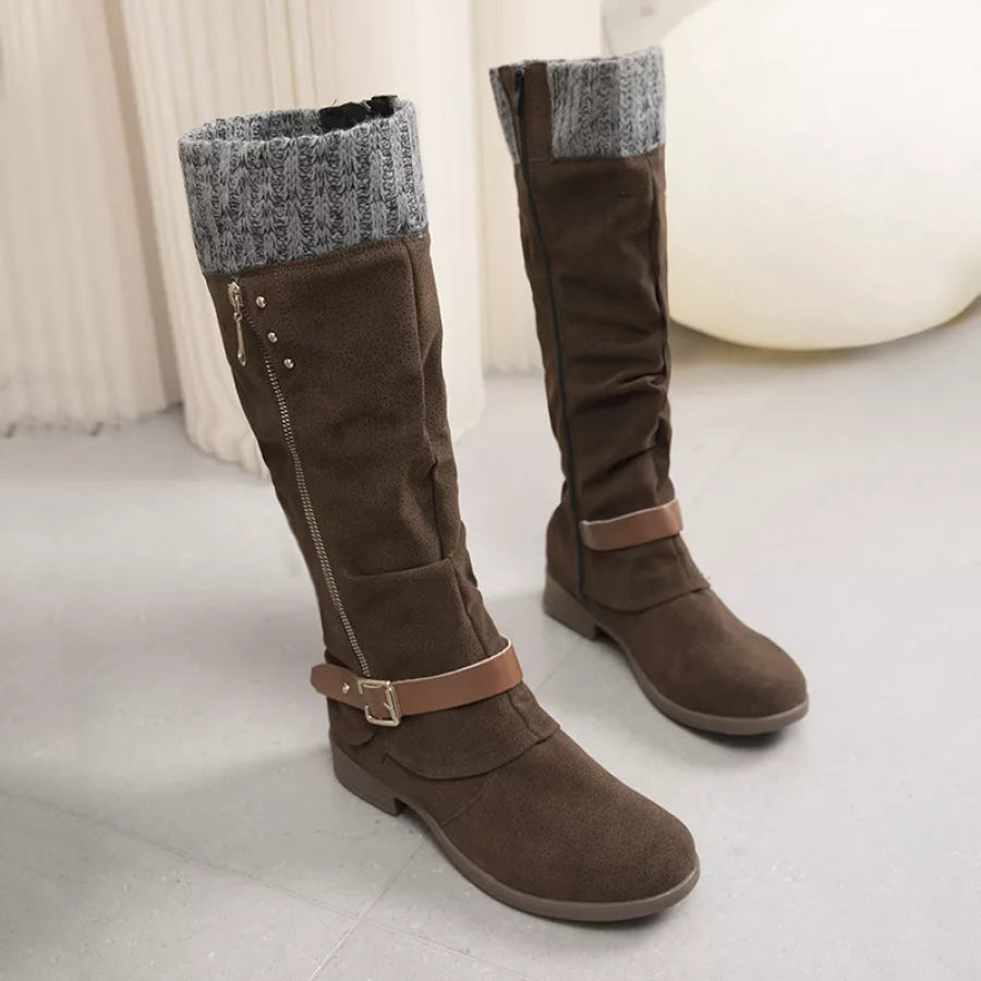 Knee High Slouch Boots with Knit Cuff Apparel and Accessories