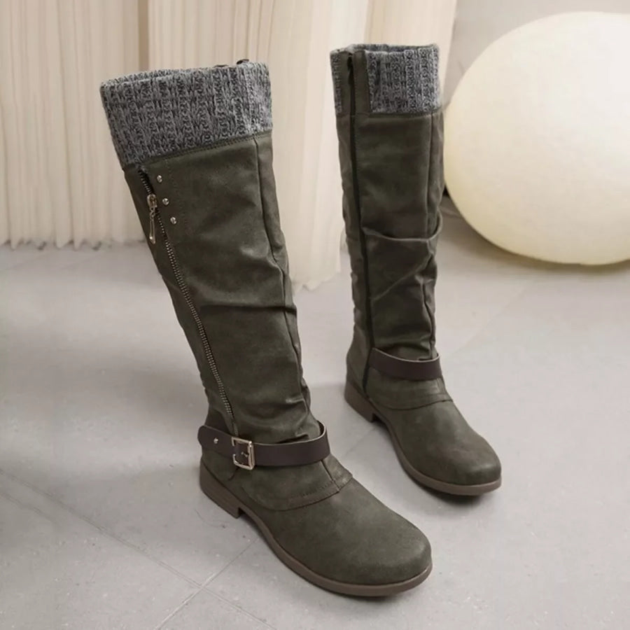 Knee High Slouch Boots with Knit Cuff Apparel and Accessories
