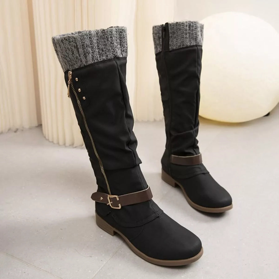 Knee High Slouch Boots with Knit Cuff Black / 36 Apparel and Accessories