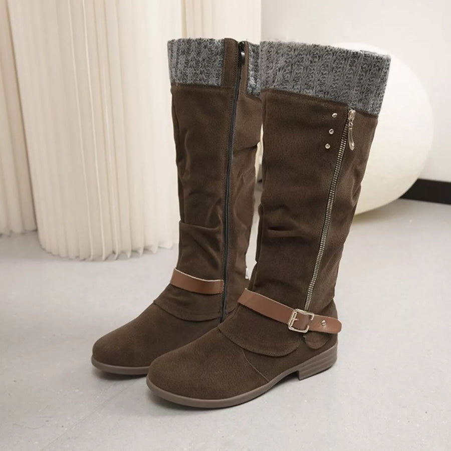 Knee High Slouch Boots with Knit Cuff Brown / 36 Apparel and Accessories