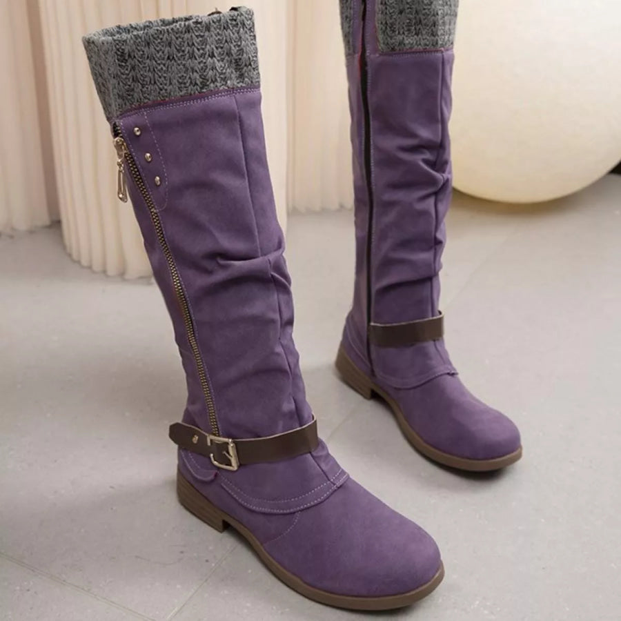 Knee High Slouch Boots with Knit Cuff Purple / 36 Apparel and Accessories
