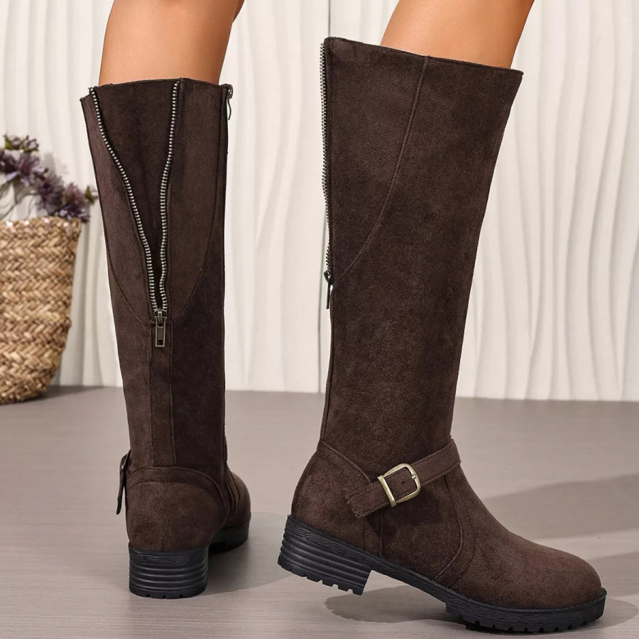 Knee-High Suede Buckle Accent Boots Apparel and Accessories