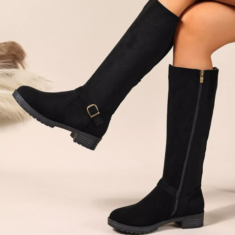 Knee-High Suede Buckle Accent Boots Apparel and Accessories