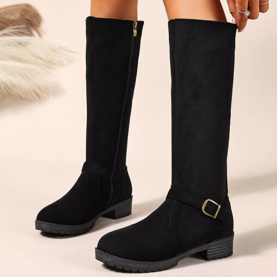Knee-High Suede Buckle Accent Boots Apparel and Accessories