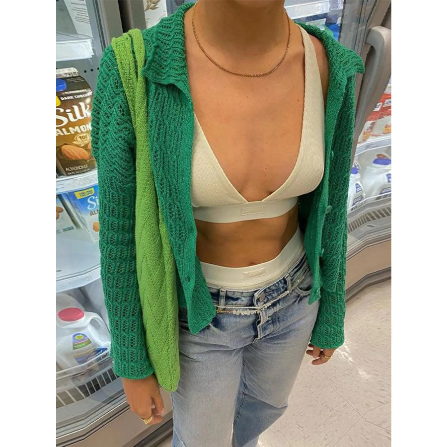 Knit Button-Down Cardigan Green / S Apparel and Accessories