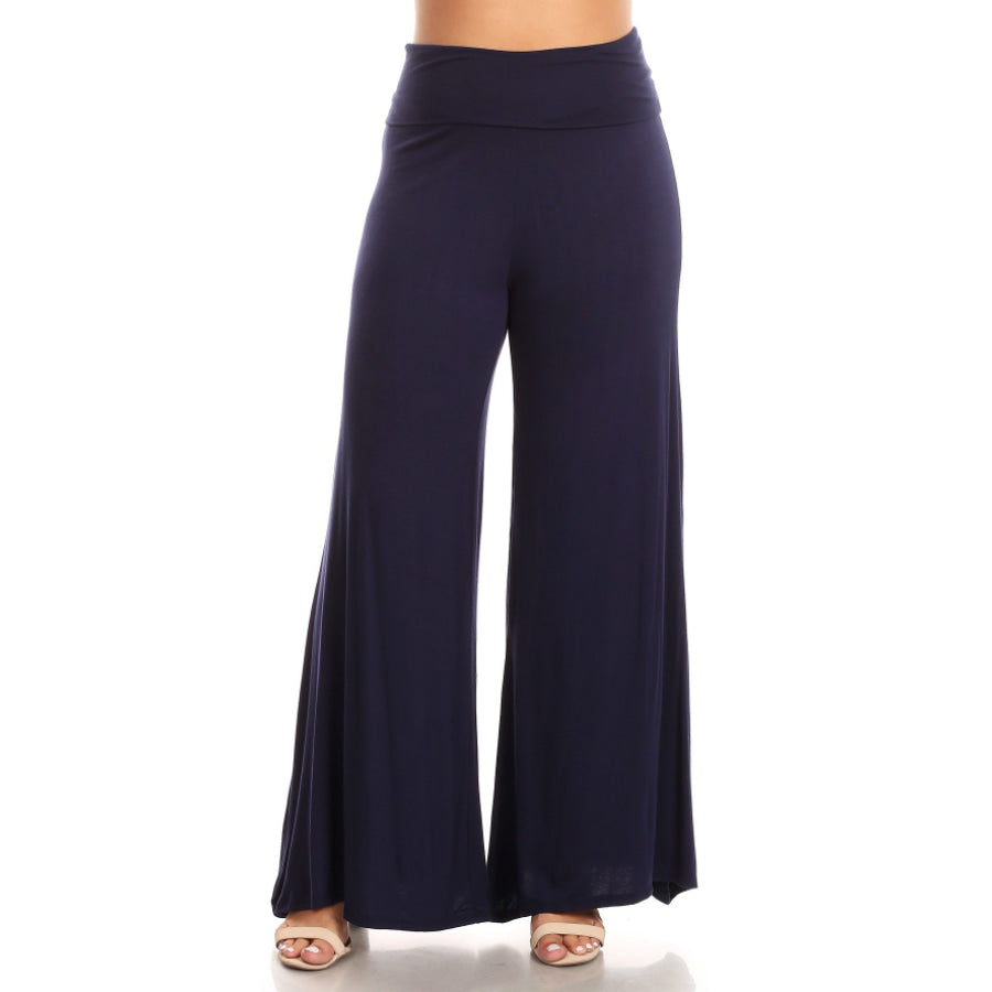 New! Knit Fold-Over Waist Palazzo Pants Bottoms