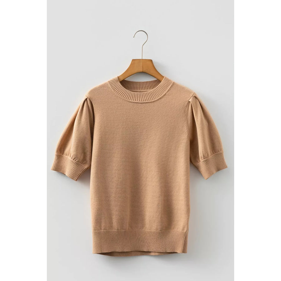 Knit Short Puff Sleeve Sweater Apparel and Accessories