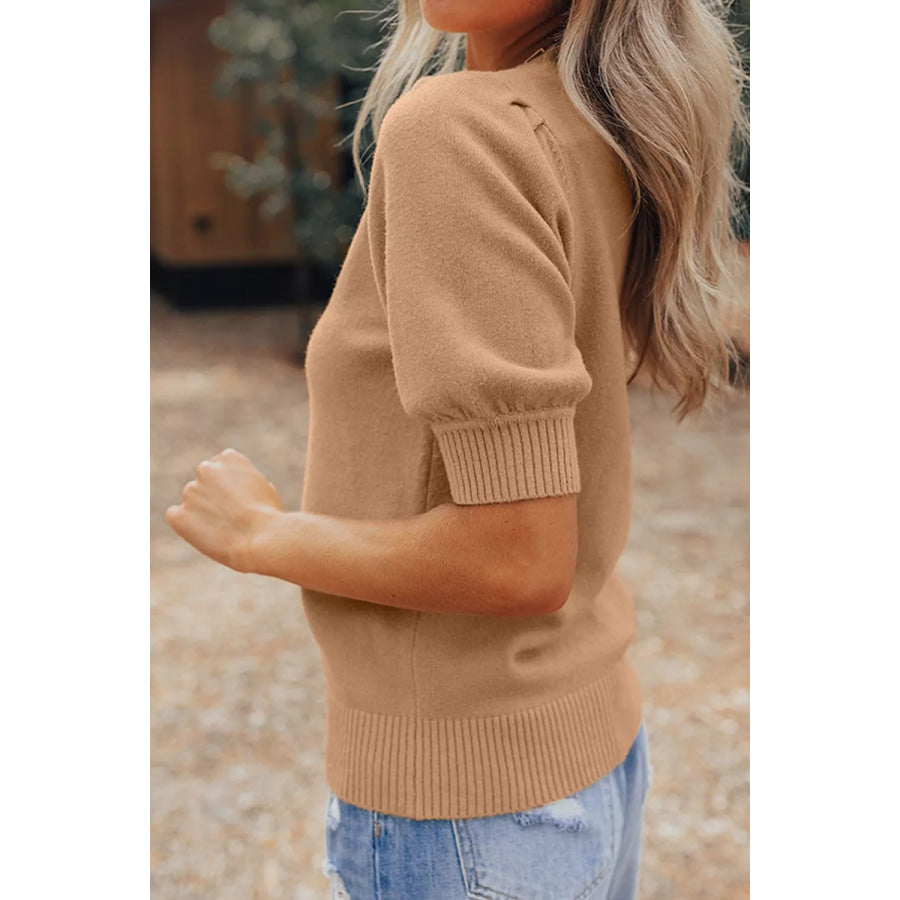 Knit Short Puff Sleeve Sweater Apparel and Accessories