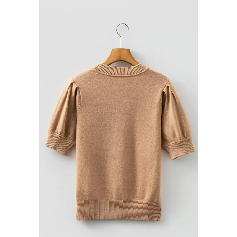 Knit Short Puff Sleeve Sweater Apparel and Accessories