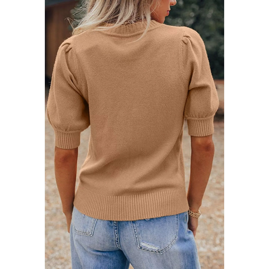 Knit Short Puff Sleeve Sweater Apparel and Accessories