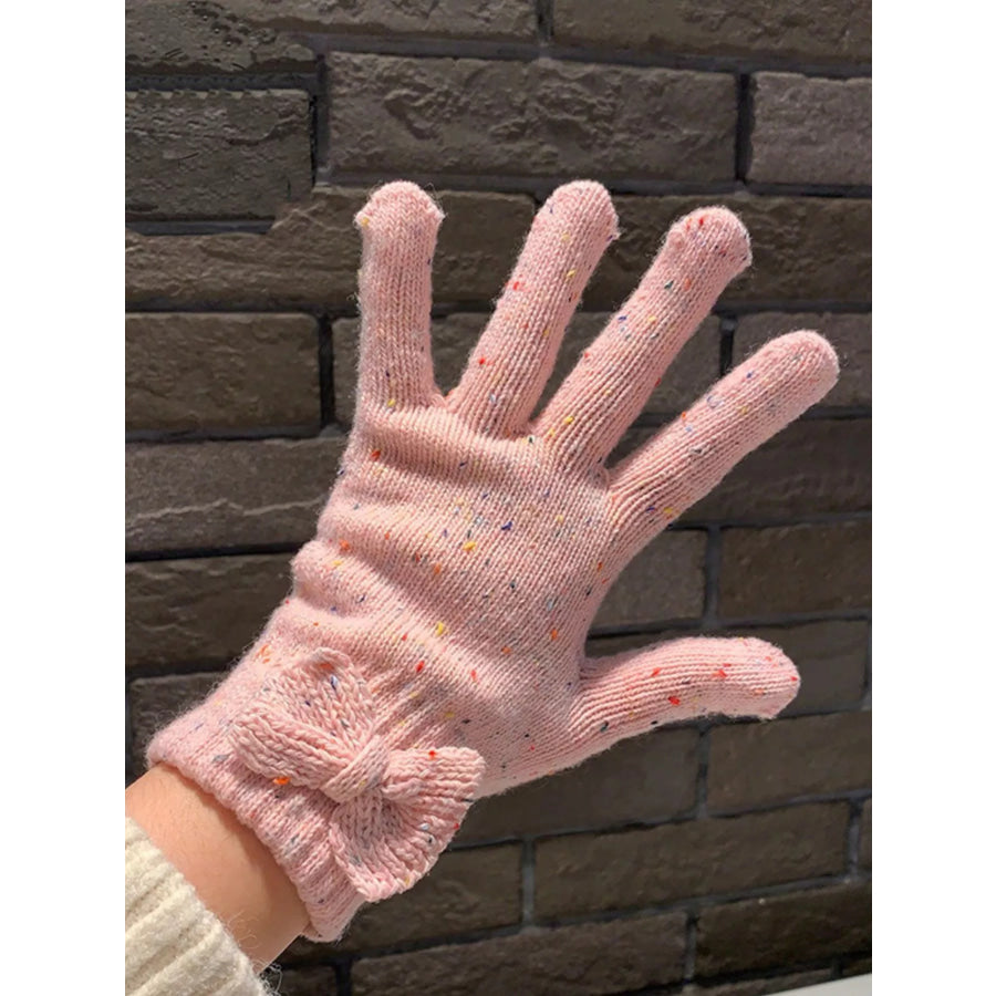 Knitted Bow Accent Gloves Pink / ONESIZE Apparel and Accessories