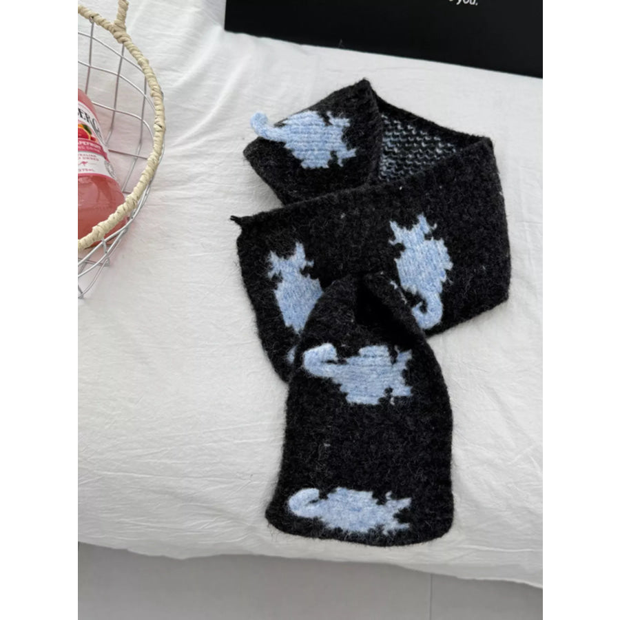 Knitted Contrast Pattern Warm Scarf Black / ONESIZE Apparel and Accessories
